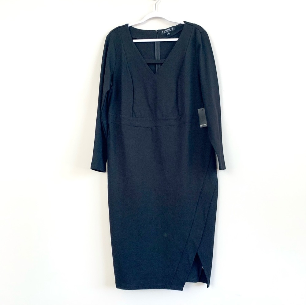 Eloquii Black Dress V-neck Faux Wrap Skirt